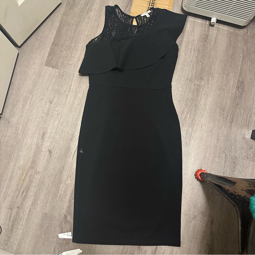 Faux one shoulder black dress